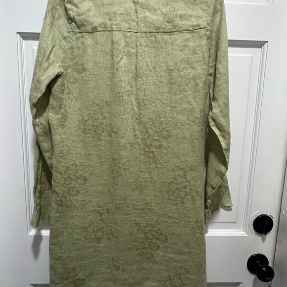 CP Shades Sage Green Beige Floral 100% Linen Tunic Dress size M - Picture 4 of 7